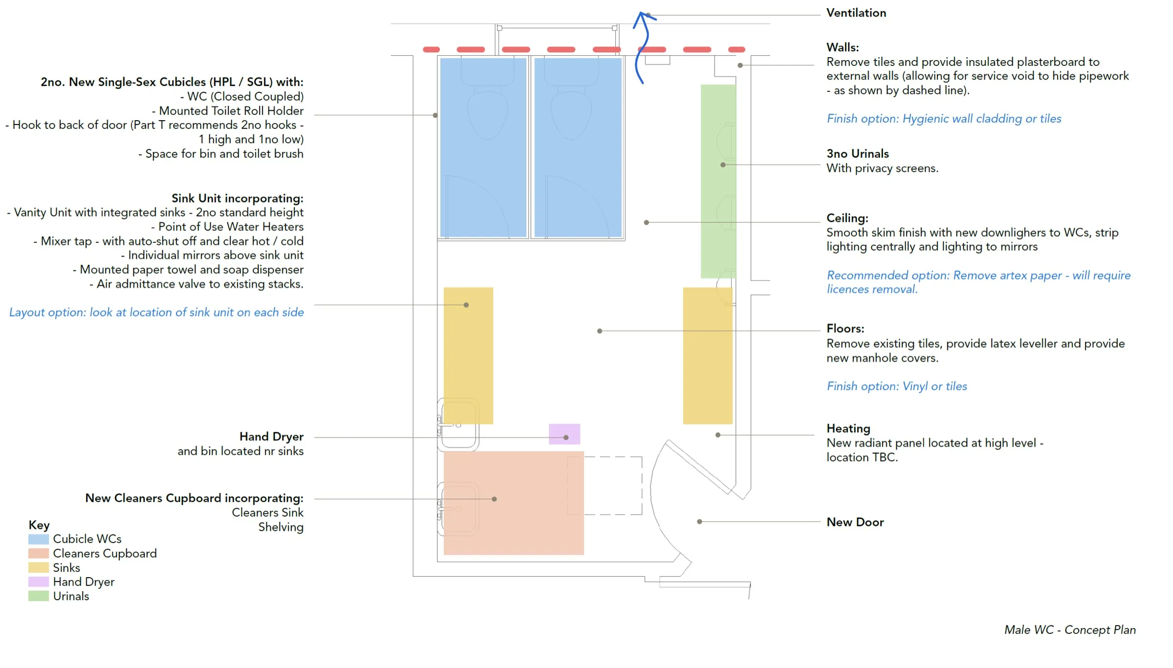 Annotated washroom concept plan, Woolpit
